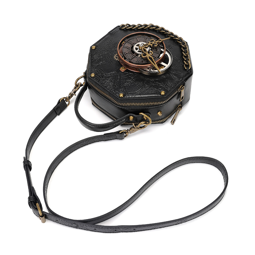 Umhängetasche für Damen ⎜ Auffällige Schultertasche in Lederoptik mit Retro-Zahnraddesign und abnehmbarem Riemen