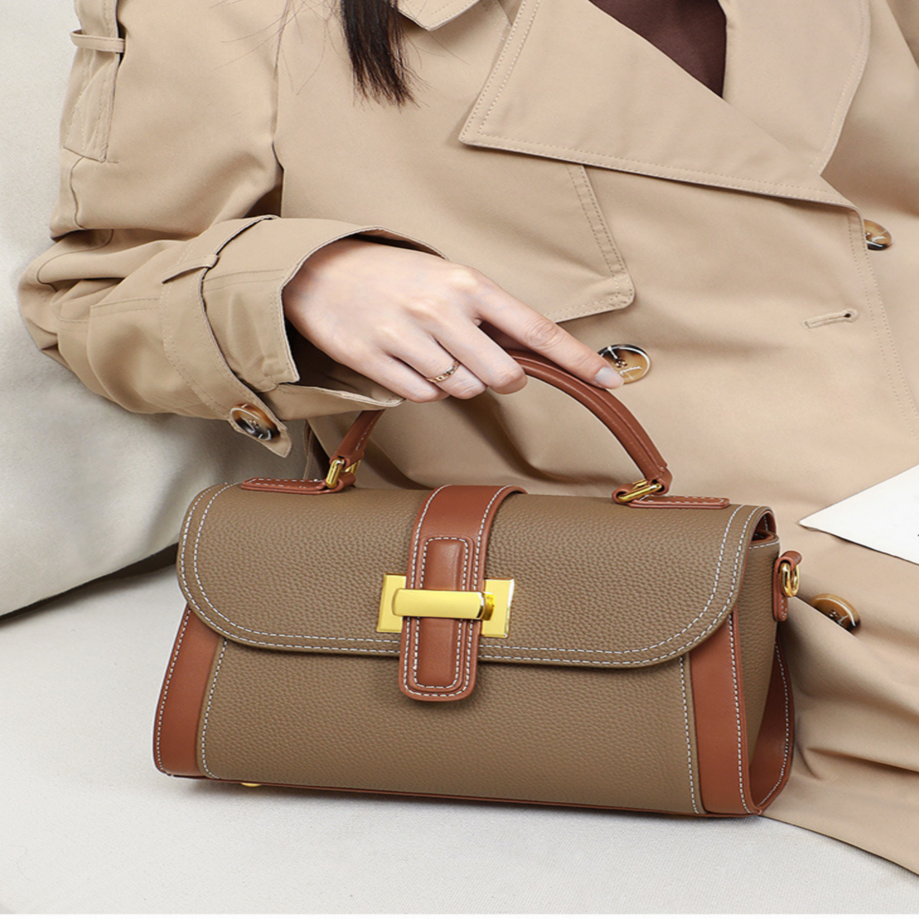 Elegante Handtasche für Damen ⎜ Modische Tasche mit goldenen Akzenten und stilvollem Design