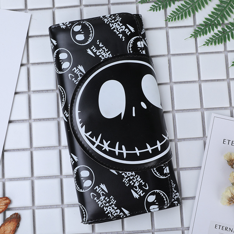 Damen Clutch-Geldbörse mit Totenkopf-Design ⎜ Lange Brieftasche mit Druckknopfverschluss und Kartenfächern