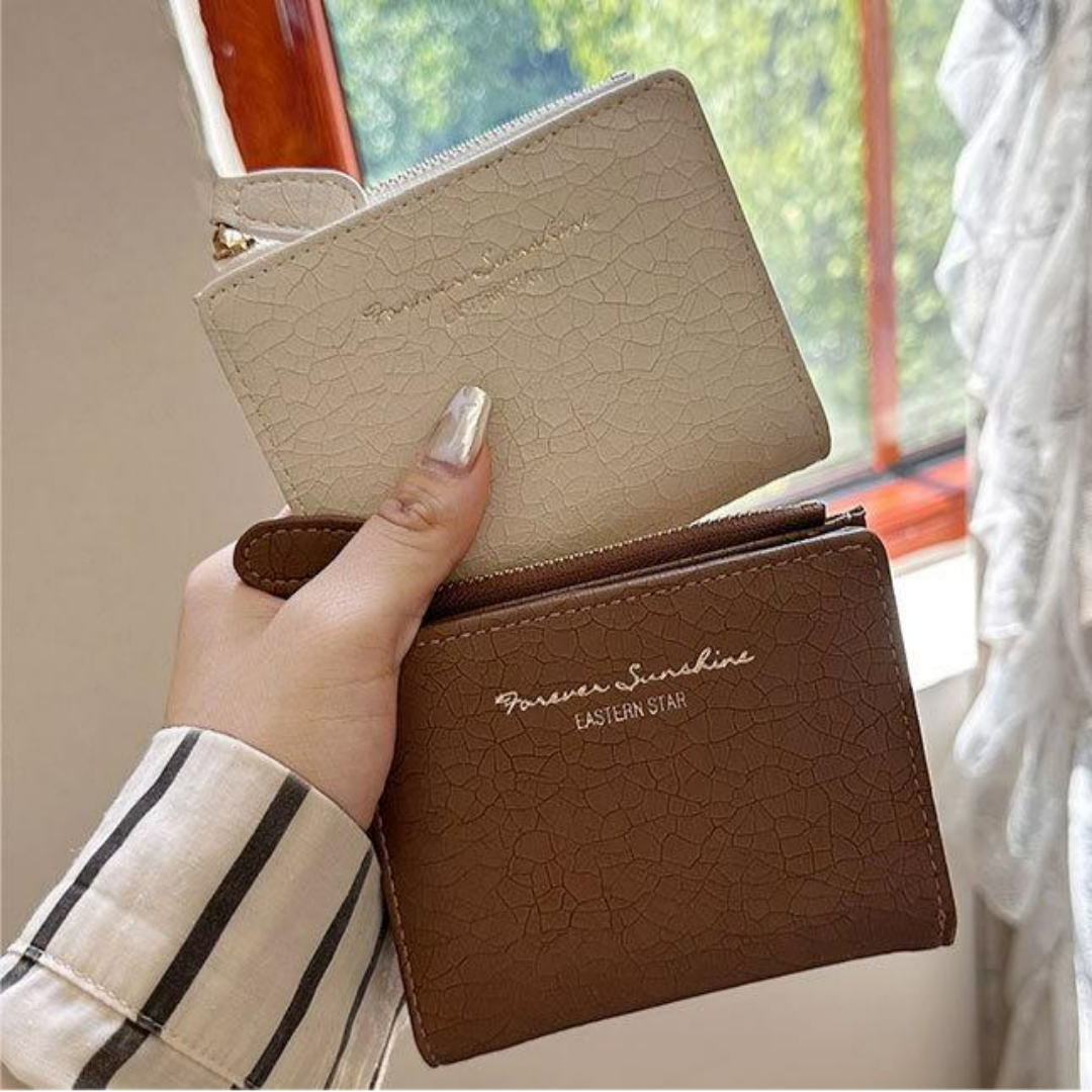 Damen Faltbare Geldbörse ⎜ Kompakte Retro-Brieftasche mit Reißverschlussfach und elegantem Design