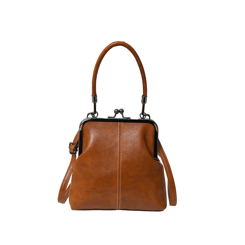 Damen Handtasche im Vintage-Look ⎜ Elegante Umhängetasche mit Bügelverschluss und Kompakter Schalenform
