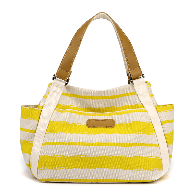 Canvas Schultertasche für Damen ⎜ Große Tasche mit Streifen und viel Stauraum für Alltag und Reise