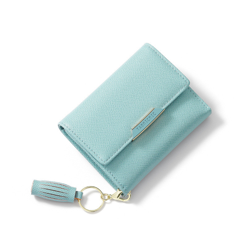 Damen Kurz-Geldbörse mit Quaste ⎜ Faltbare Mini-Brieftasche im schlichten Design mit Schlüsselring und Druckknopf