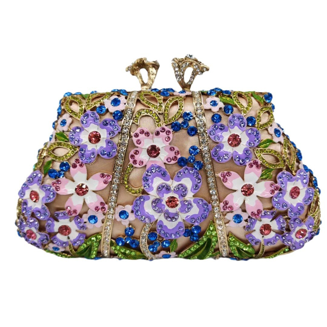 Blumen-Clutch für Damen ⎜ Funkelnde Abendtasche mit Glitzersteinen und emailliertem Blumendesign