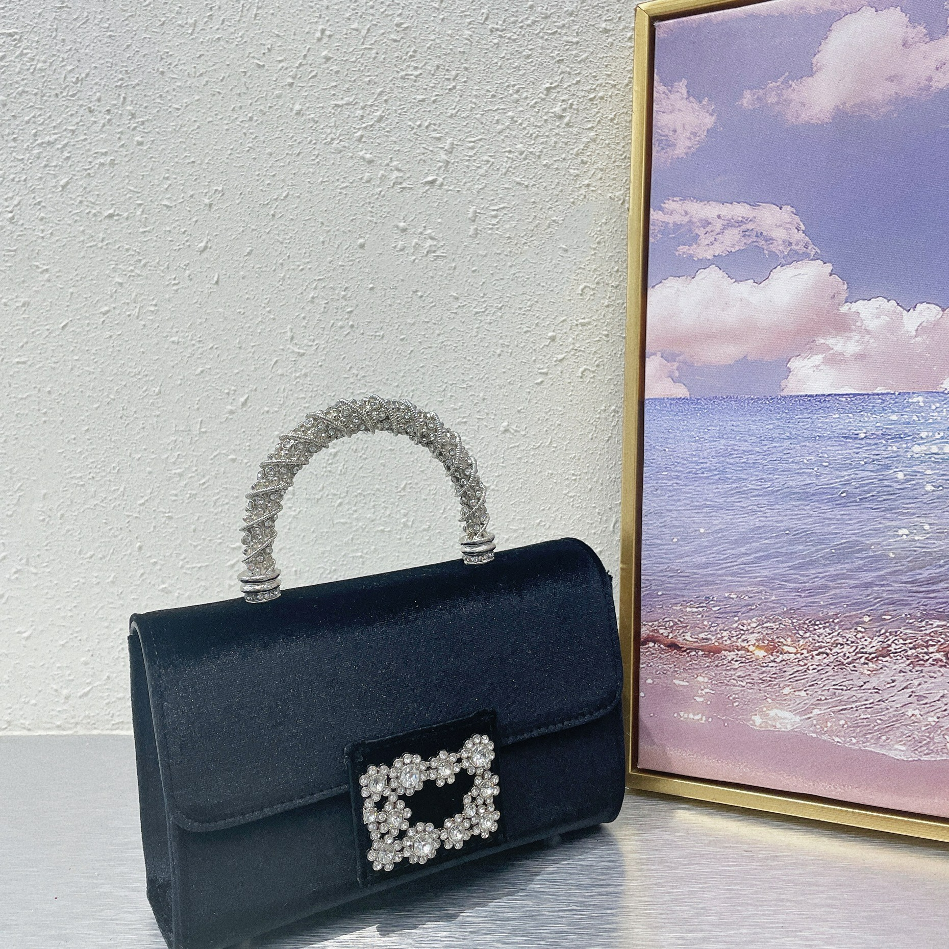 Clutch Tasche für Damen ⎜ Elegante Samttasche mit Strass für Abend, Party und besondere Anlässe