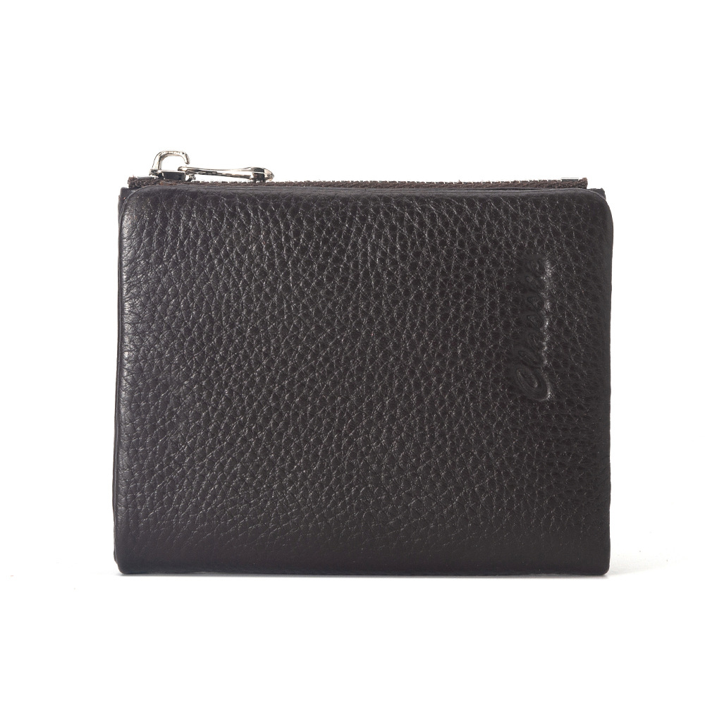 Damen Geldbörse aus Leder mit Litchi-Prägung ⎜ Kompakte Brieftasche mit Reißverschluss und Kartenfächern