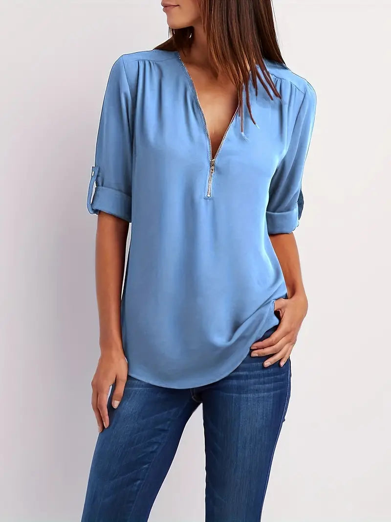 Sandy - Freizeitbluse Mit V-ausschnitt