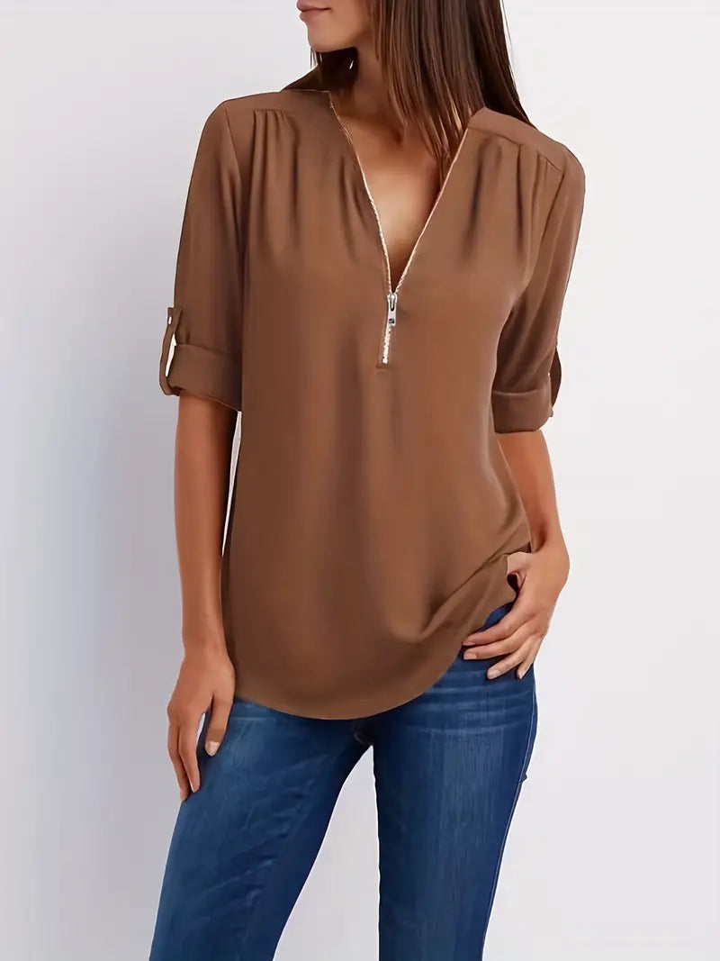 Sandy - Freizeitbluse Mit V-ausschnitt