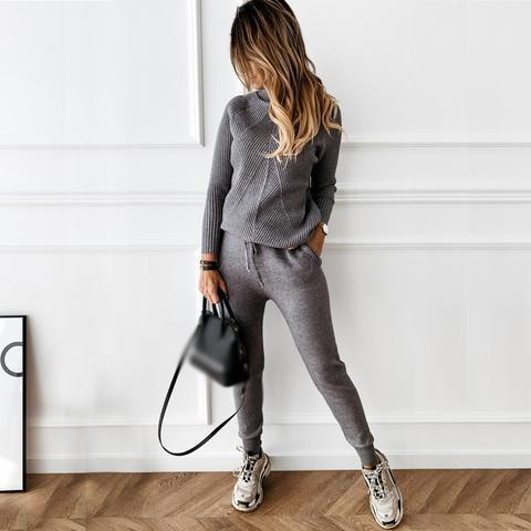 Yvette - Gestreifter Rollkragenpulli Und Elastische Hose Im Set