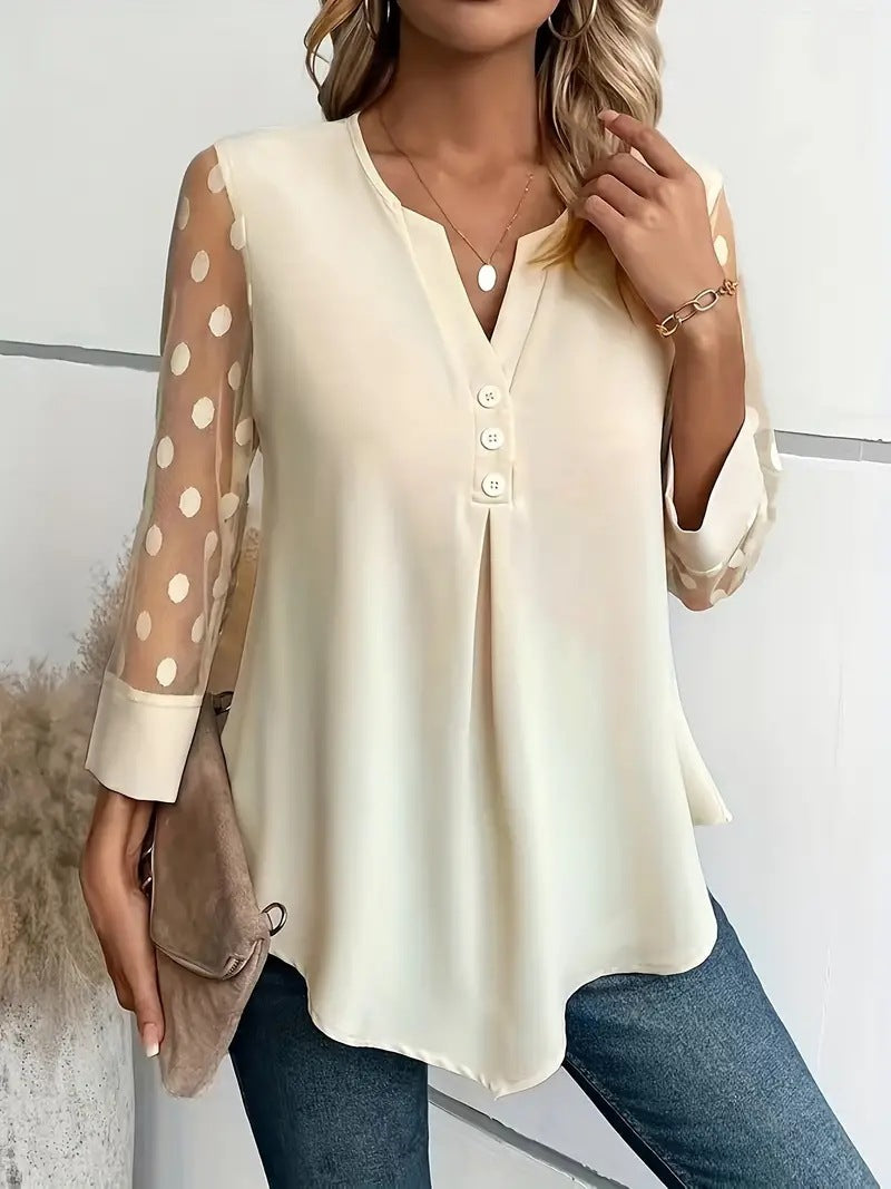 Luisa - Elegantes Langarm-top Mit Gekerbtem Ausschnitt