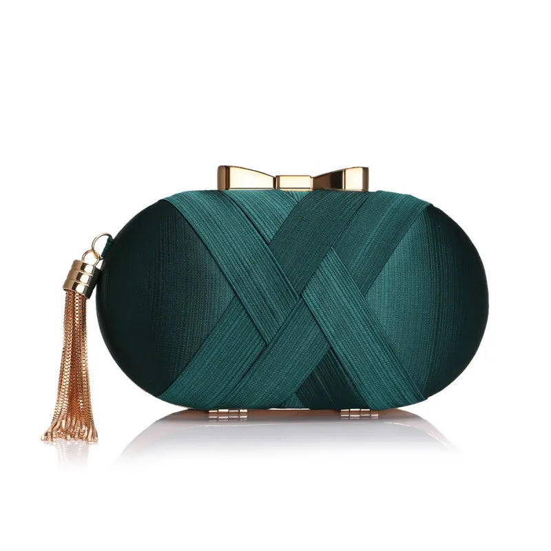 Clutch für Damen ⎜ Elegante Abendtasche mit Schleifenverschluss und Quaste für festliche Anlässe und Dinner-Events