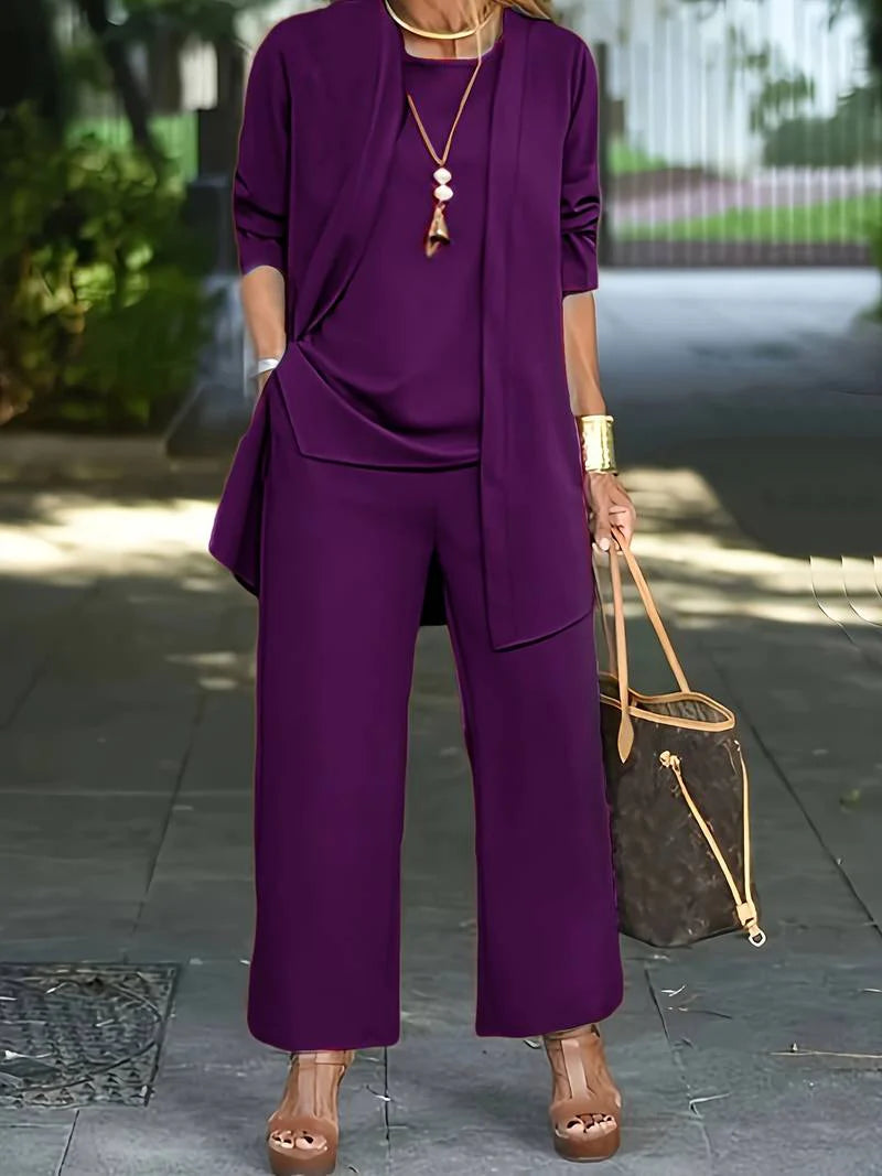 Danna - Lässiges Dreiteiliges Set Aus Strickjacke Und Langer Hose