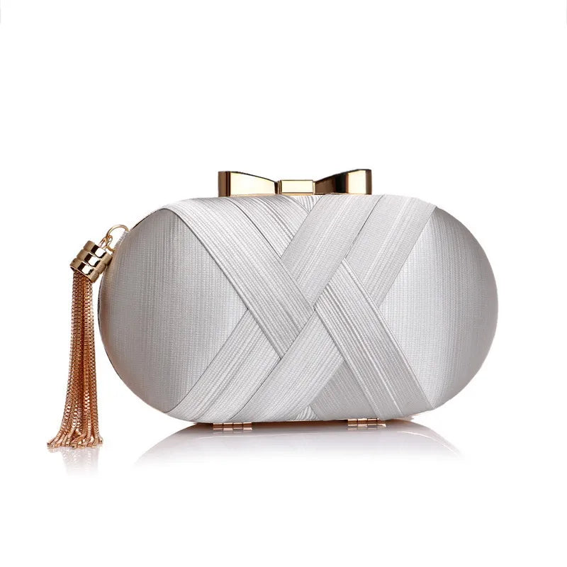 Clutch für Damen ⎜ Elegante Abendtasche mit Schleifenverschluss und Quaste für festliche Anlässe und Dinner-Events