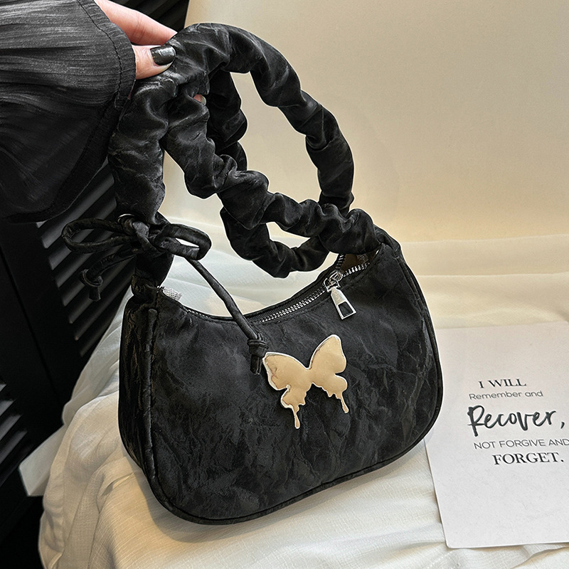 Schultertasche für Damen ⎜ Modische Umhängetasche mit Rüschenriemen und Schmetterlingsmotiv