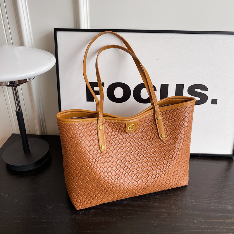 Shopper Tasche für Damen ⎜ Geräumige Schultertasche mit Flechtoptik für Büro, Uni und Alltag