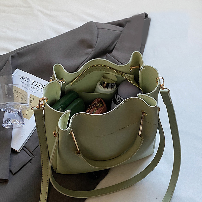Damen Bucket Bag ⎜ Schlichte Umhängetasche mit Griff und Schulterriemen für Alltag