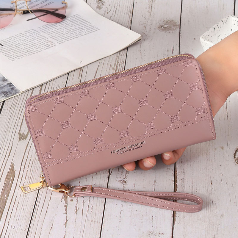 Damen Clutch Geldbörse mit Krönchen-Stickerei ⎜ Lange Reißverschlussbörse mit Handschlaufe und edlem Muster