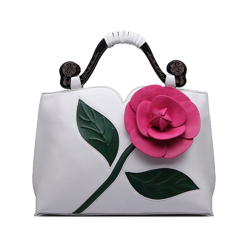 Blumen Handtasche für Damen ⎜ Elegante Umhängetasche mit 3D-Dekor für Alltag und Events