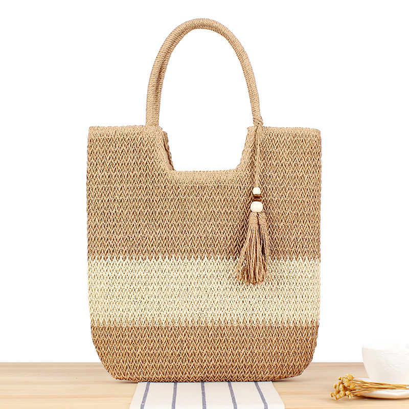 Damen Strandtasche aus Geflecht ⎜ Geräumige Sommertasche für Urlaub, Ausflüge und den täglichen Einkauf