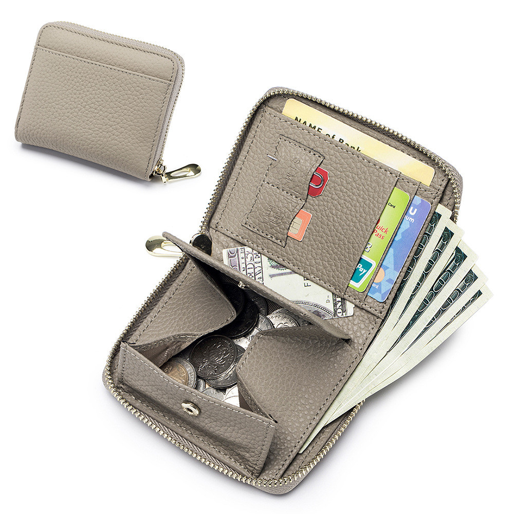 Damen Kurz-Geldbörse aus Leder ⎜ Multifunktionale Brieftasche mit Reißverschluss und kompakter Aufteilung
