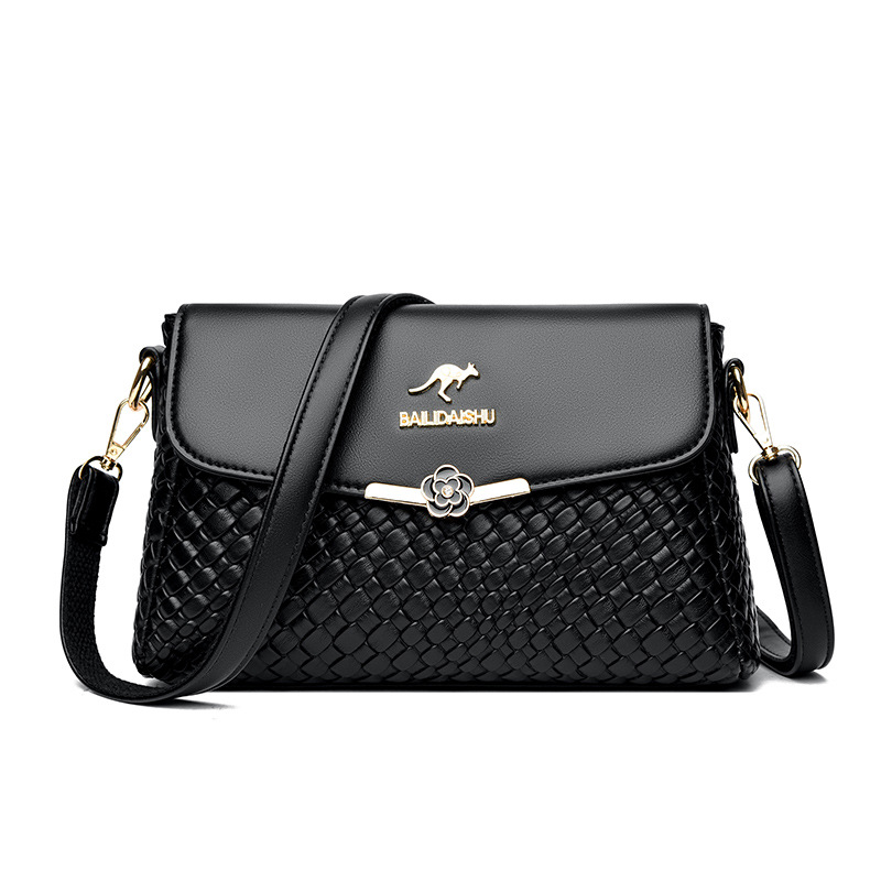 Umhängetasche für Damen ⎜ Geräumige Schultertasche mit Rautenmuster und Blumenverschluss für Alltag und Ausgehen