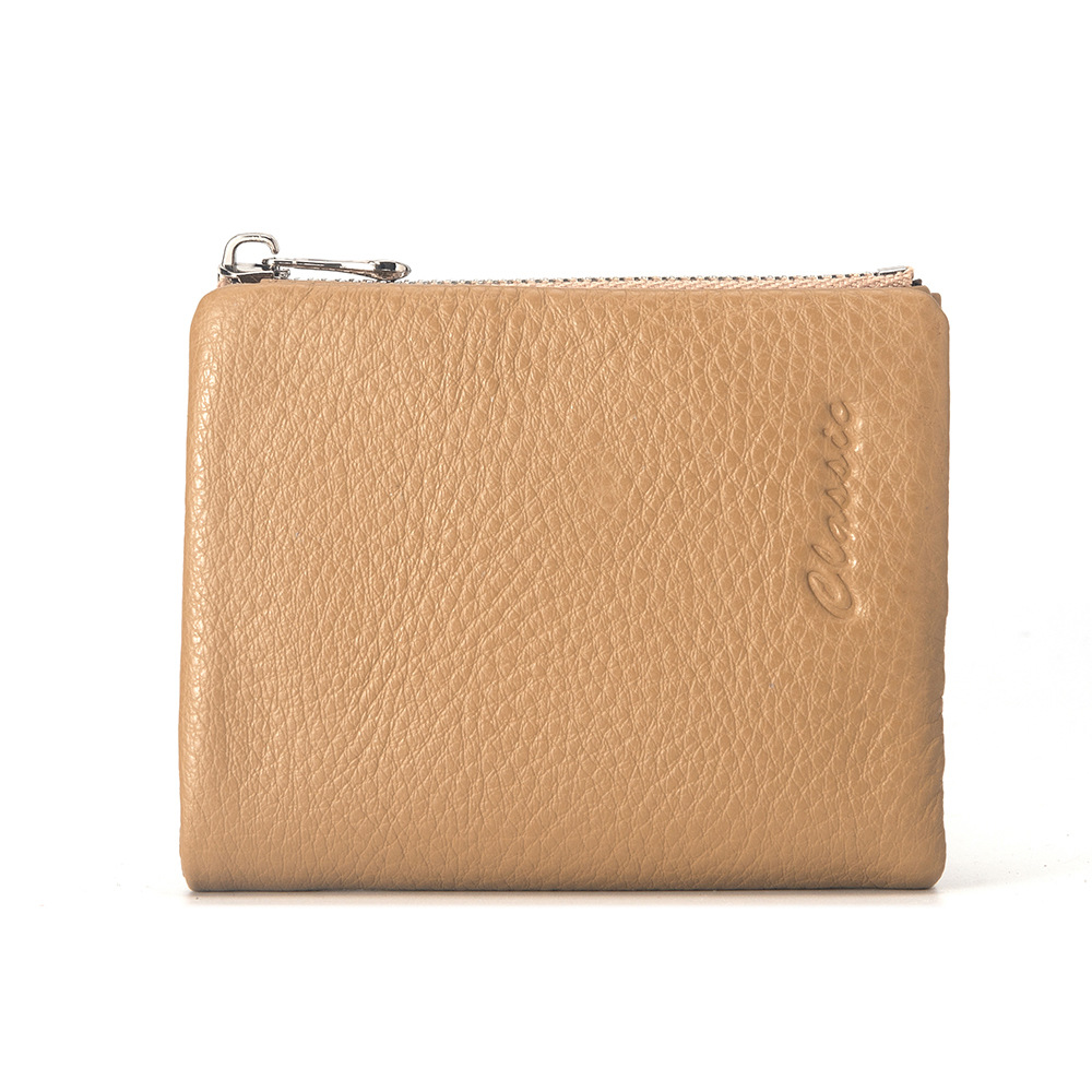 Damen Geldbörse aus Leder mit Litchi-Prägung ⎜ Kompakte Brieftasche mit Reißverschluss und Kartenfächern