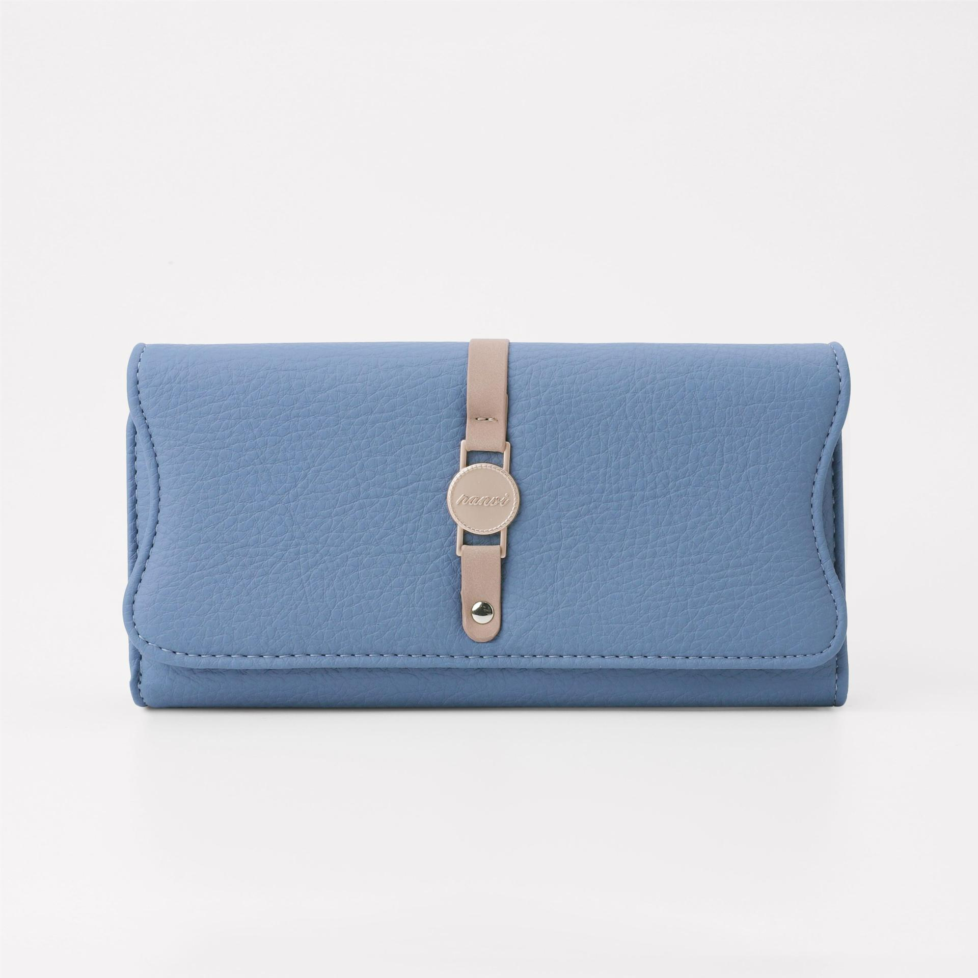 Damen Geldbörse aus Leder ⎜ Lange Brieftasche im schlichten Design mit Riemenverschluss und viel Stauraum