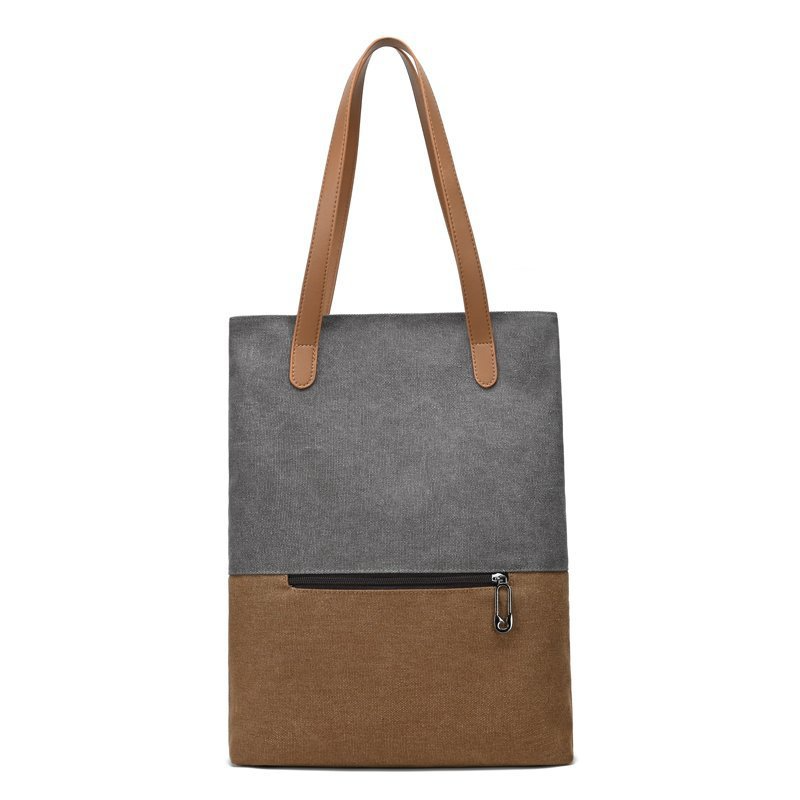Shopper Tasche für Damen aus Canvas ⎜ Robuste Tragetasche im Retro-Stil mit Reißfach für Alltag, Uni und Freizeit