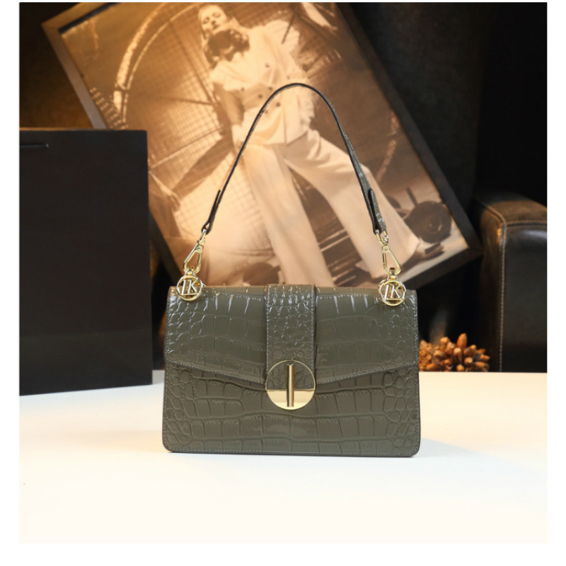Damen Schultertasche in Krokodilleder Optik – Elegante Umhängetasche mit Drehverschluss