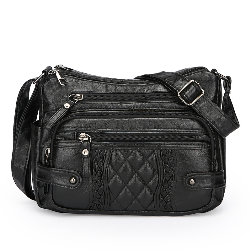Schultertasche für Damen ⎜ Weiche Umhängetasche mit Steppdesign und vielen praktischen Reißverschlussfächern