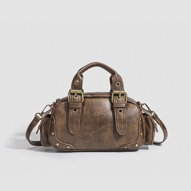 Damen Bowling Tasche ⎜ Kompakte Vintage-Handtasche mit Verstellbarem Gurt und Robustem Material