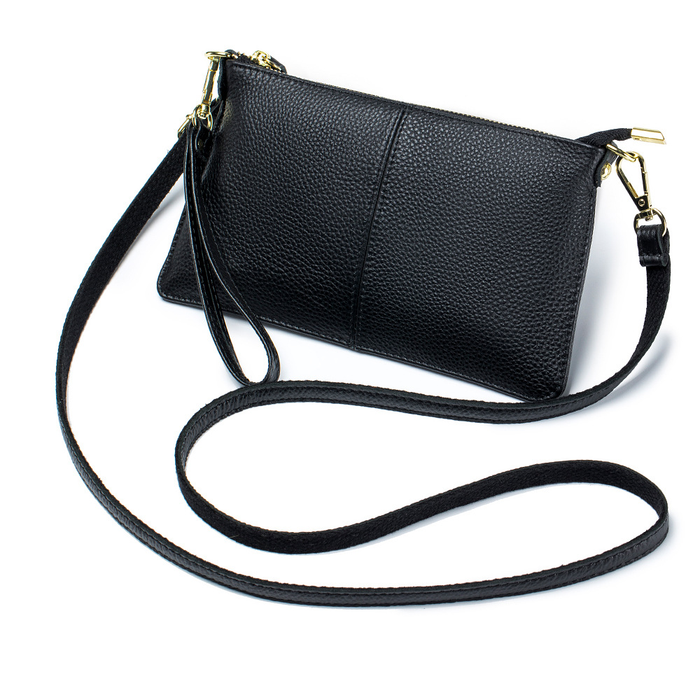 Clutch Tasche für Damen ⎜ Schlichte Umhängetasche aus Leder mit abnehmbarem Riemen für Alltag und Abend