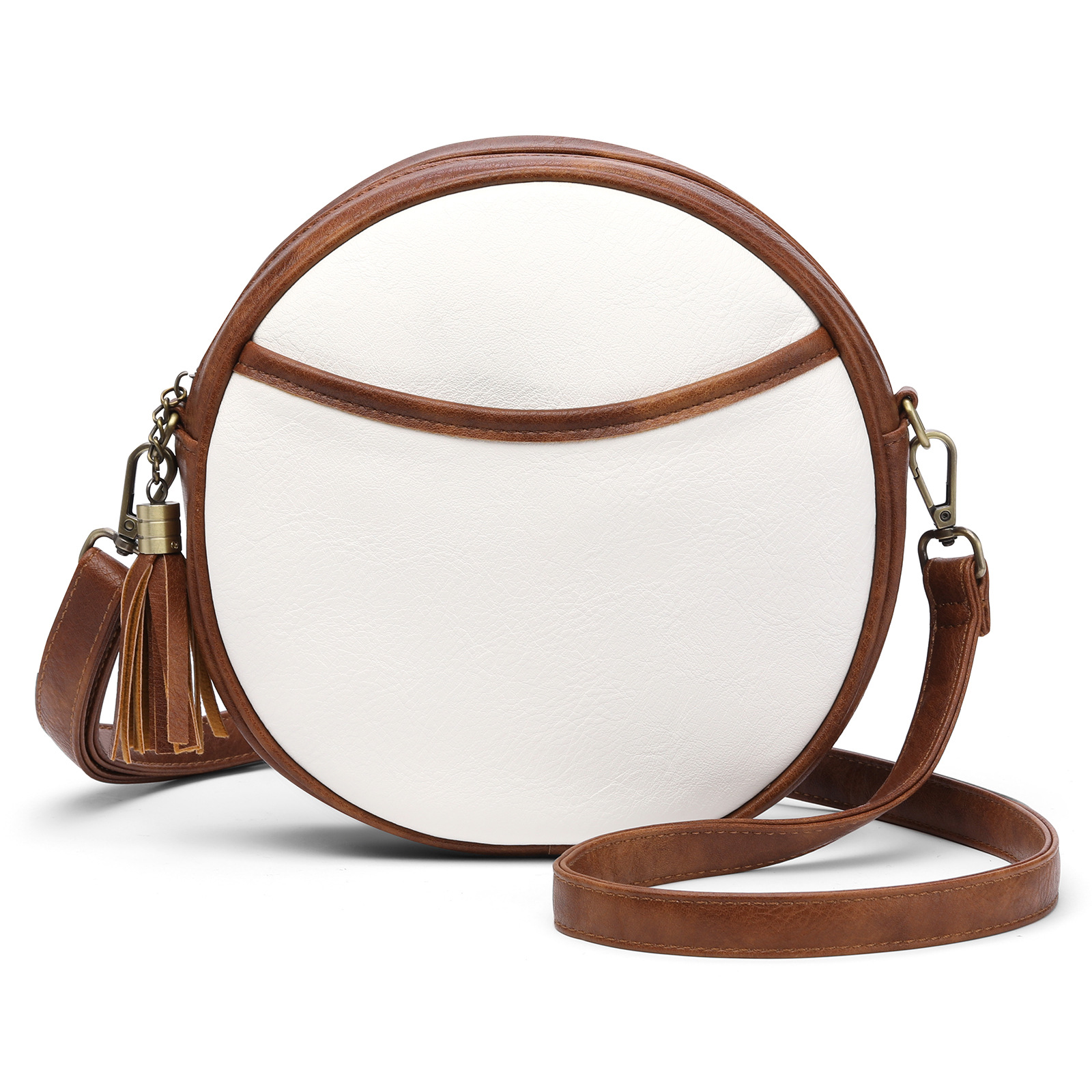 Runde Umhängetasche für Damen ⎜ Kleine Retro-Tasche aus Kunstleder mit verstellbarem Schultergurt
