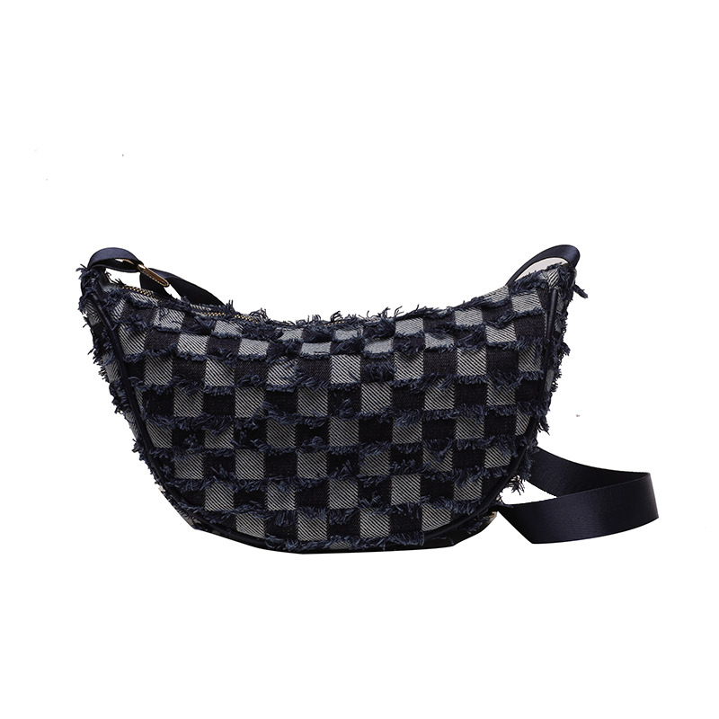 Umhängetasche für Damen ⎜ Denim-Tasche im Schachbrettmuster mit verstellbarem Schulterriemen