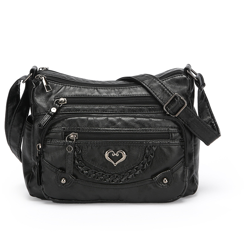 Schultertasche für Damen ⎜ Modische Umhängetasche mit Herzdetail und mehreren Reißverschlussfächern