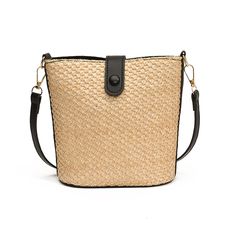 Umhängetasche für Damen ⎜ Modische Strohtasche mit Farbkontrast und großem Stauraum