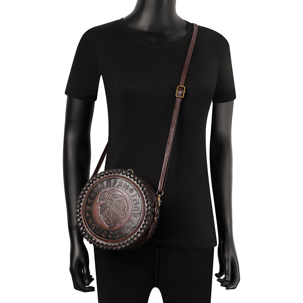 Gürteltasche im Wikinger-Stil ⎜ Runde Ledertasche mit Prägung für LARP und mittelalterliche Outfits