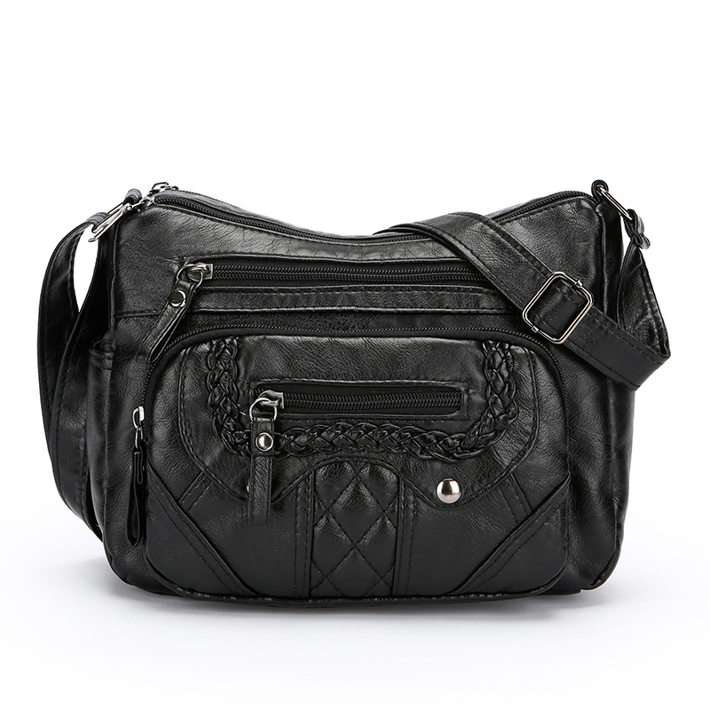 Umhängetasche für Damen ⎜ Weiche Schultertasche aus Leder mit Ziernähten und praktischen Reißverschlussfächern