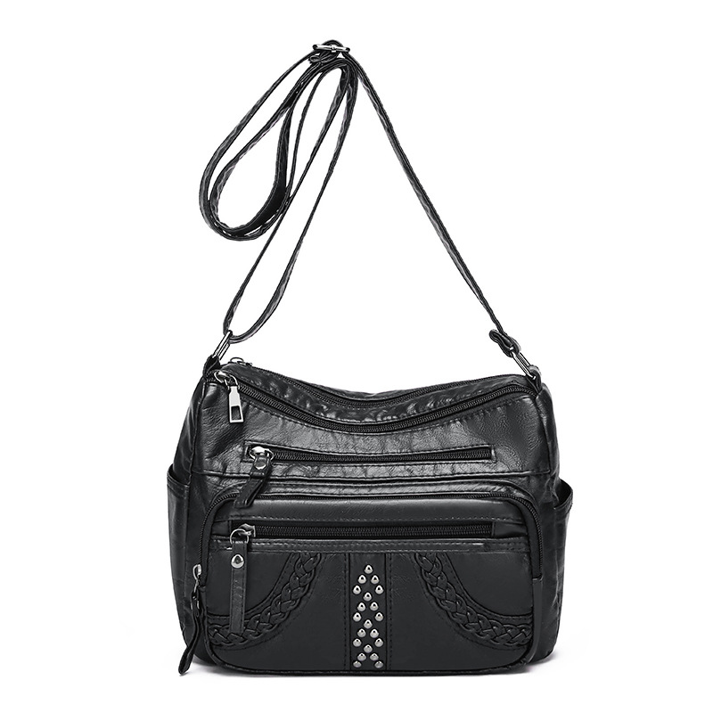 Umhängetasche für Damen ⎜ Mehrlagige Schultertasche aus Lederoptik mit Nieten und Fächern für Alltag und Freizeit