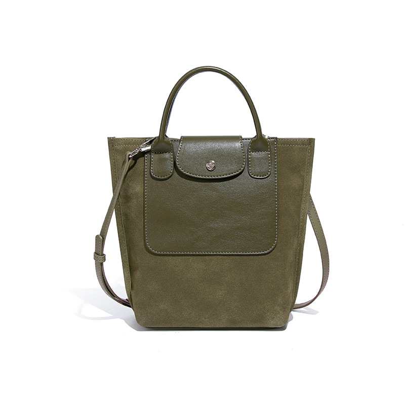 Damentasche mit Schulterriemen ⎜ Stylische Beuteltasche aus Wildleder mit Kontrastnähten und viel Stauraum