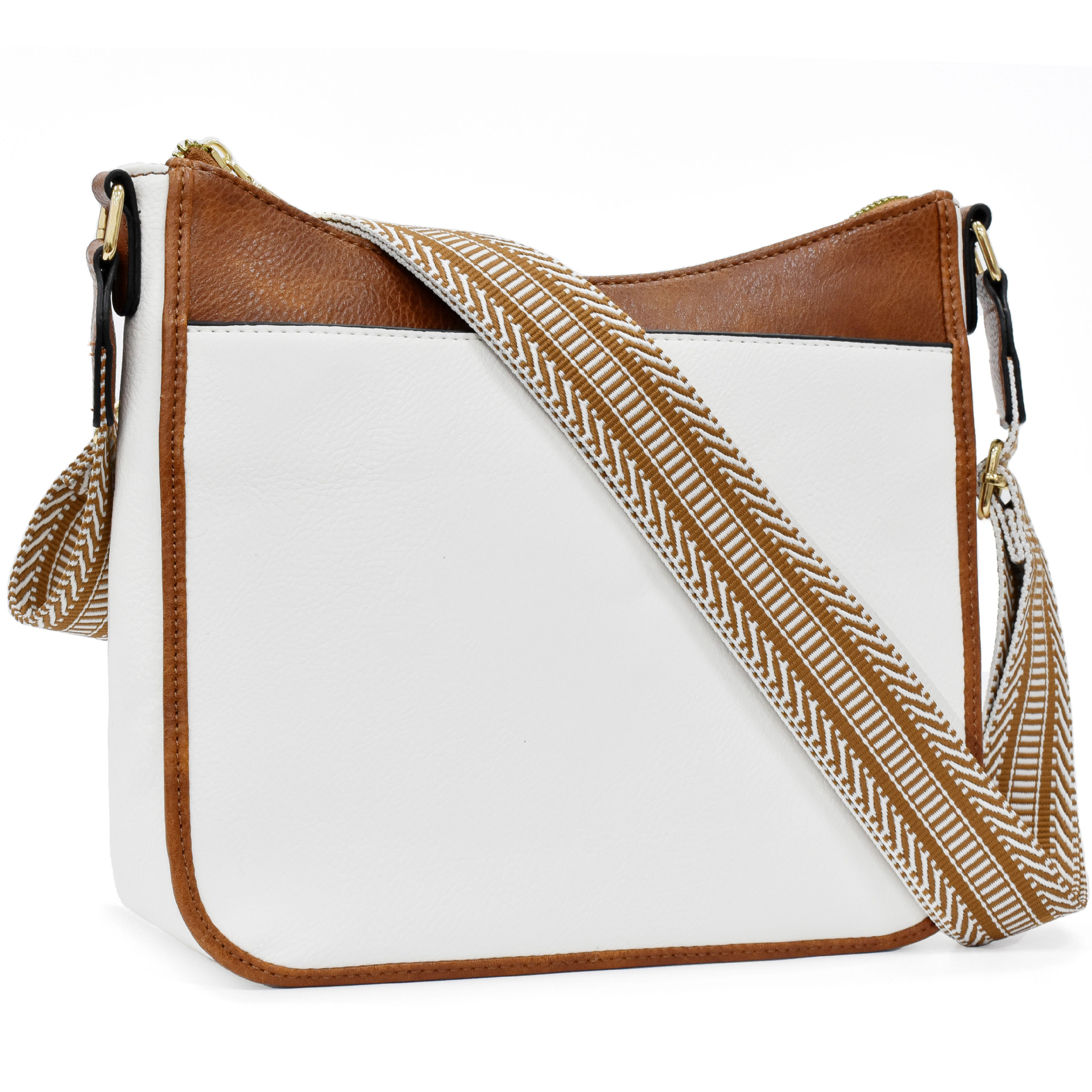 Damen Umhängetasche im Retro-Look ⎜ Schlichte Schultertasche mit gemustertem Gurt und großem Hauptfach