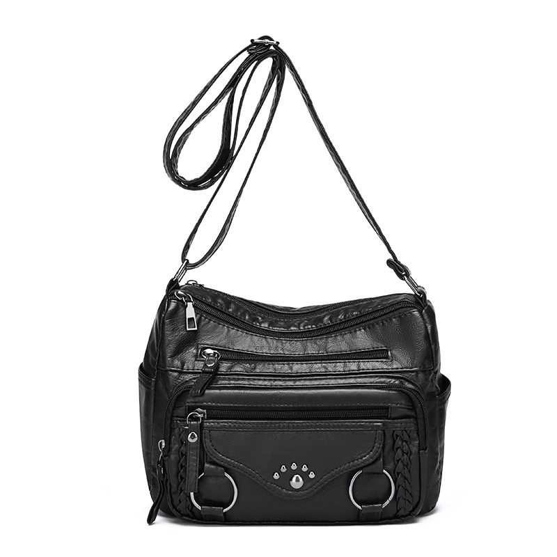 Umhängetasche für Damen ⎜ Weiche Schultertasche aus Kunstleder mit Zierdetails und praktischen Reißverschlüssen