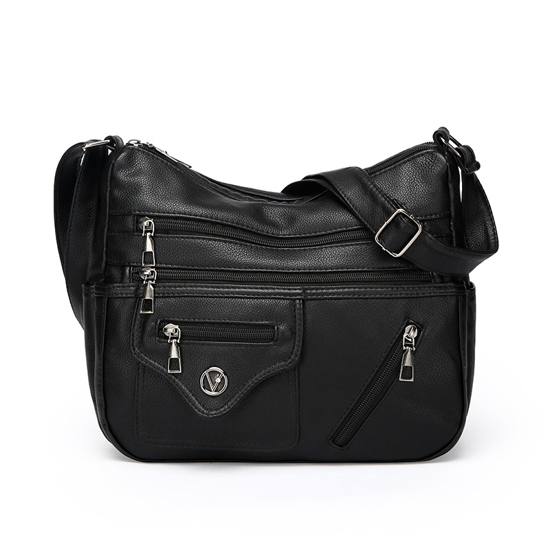 Umhängetasche für Damen ⎜ Schlichte Schultertasche mit mehreren Reißverschlussfächern für Alltag und Freizeit