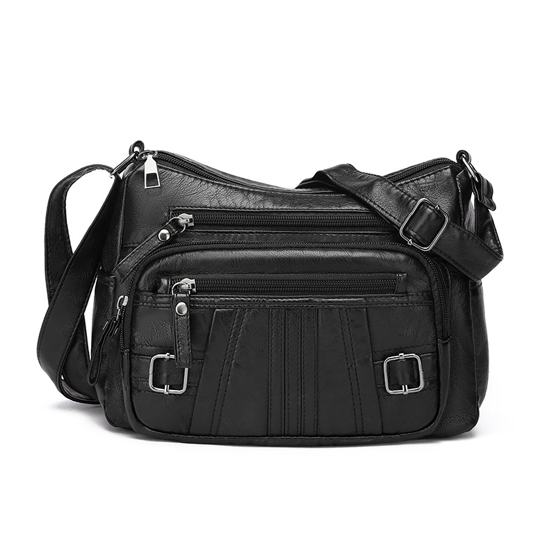 Umhängetasche für Damen ⎜ Vielseitige Schultertasche im Retro-Stil mit Reißverschlüssen und Schnallendetails