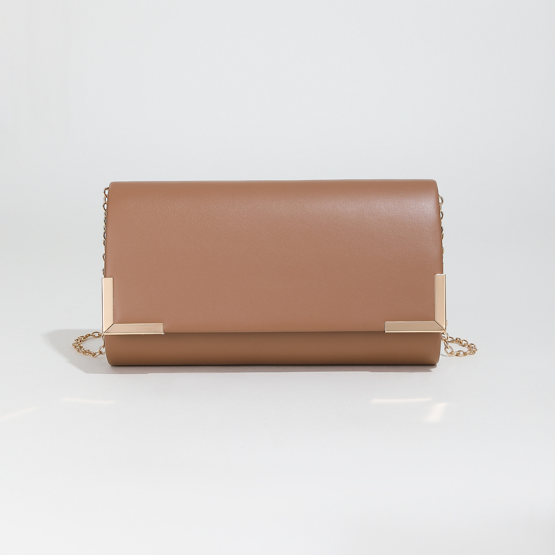 Elegante Damen Clutch Tasche ⎜ Schlichte Abendtasche mit Metall-Ecken und Kettenriemen