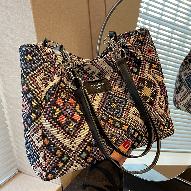 Shopper Tasche für Damen ⎜ Geräumige Schultertasche mit Ethno-Muster für Schule, Büro oder Freizeit