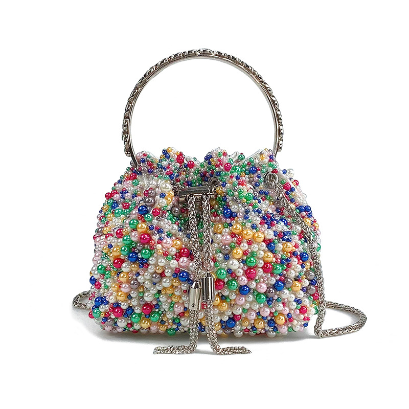 Damen Perlen-Beuteltasche ⎜ Elegante Umhängetasche mit Kordelzug für festliche Anlässe und besondere Events