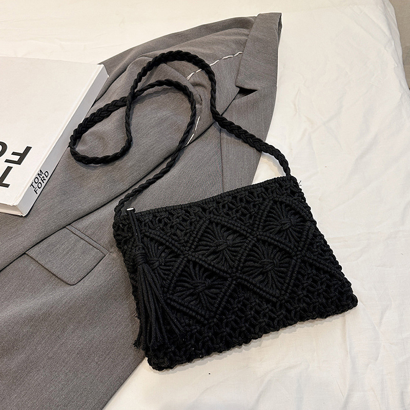 Umhängetasche für Damen ⎜ Handgefertigte Boho-Tasche mit Häkelmuster für Freizeit, Strand und Alltag