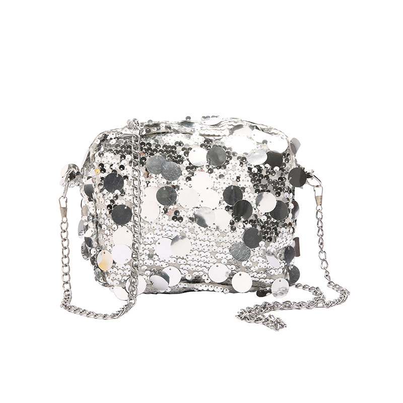 Umhängetasche für Damen ⎜ Glänzende Pailletten-Tasche mit Kette und großem Stauraum für besondere Anlässe