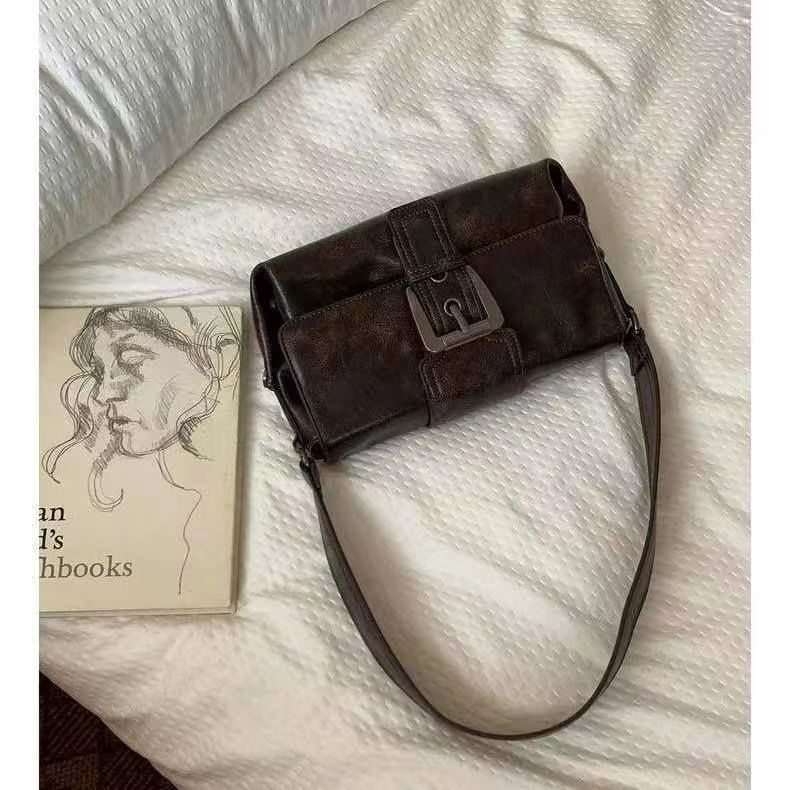 Damen Schultertasche ⎜ Stilvolle Umhängetasche mit Vintage Look und Praktischem Schnallenverschluss